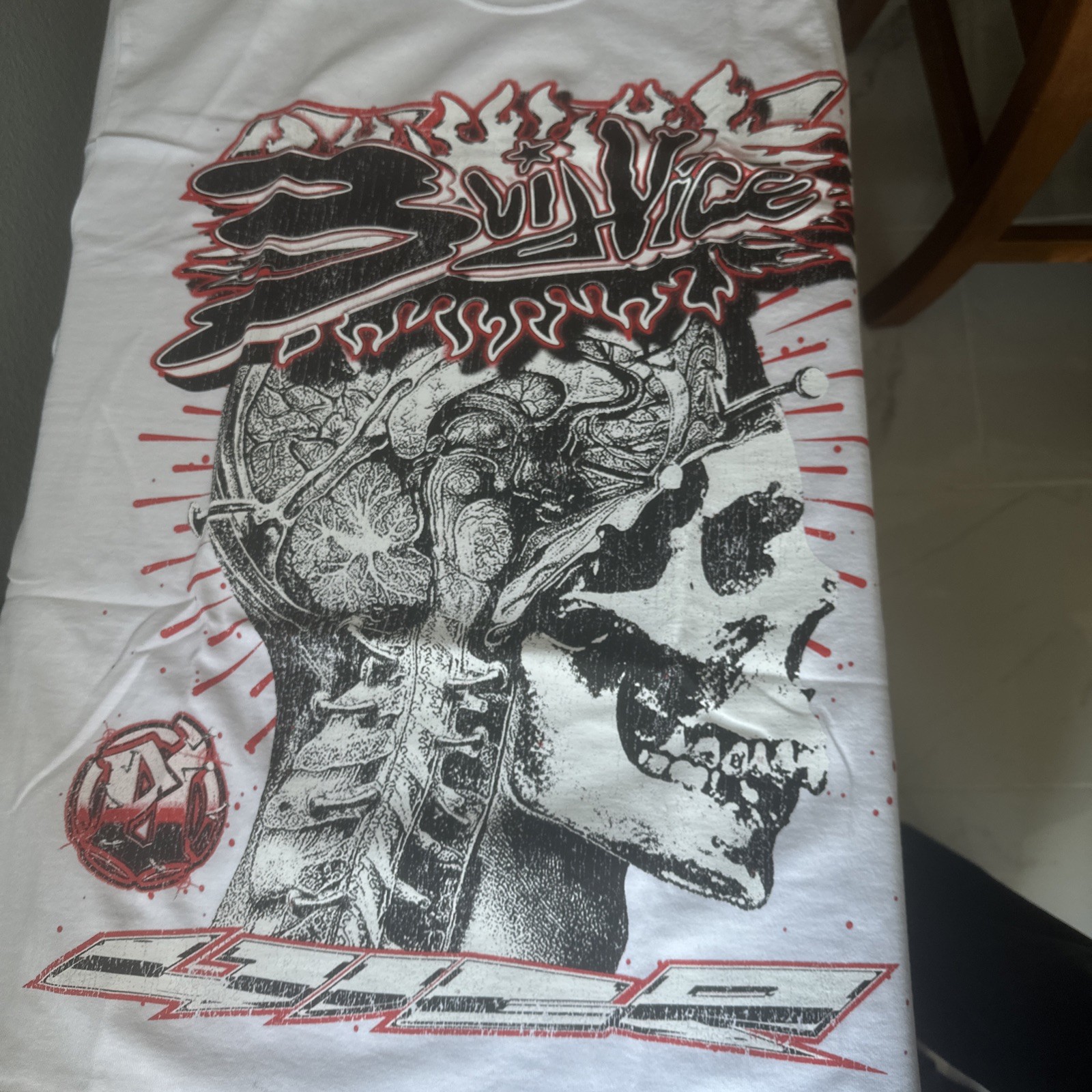 Men’s XL Evil Vice Nail Head Limited Edition Heavy Shirt White w/ Black & Red