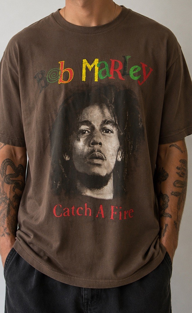 Bob Marley Catch A Fire T-Shirt XL Zion Rootswear Licensed Graphic Tee
