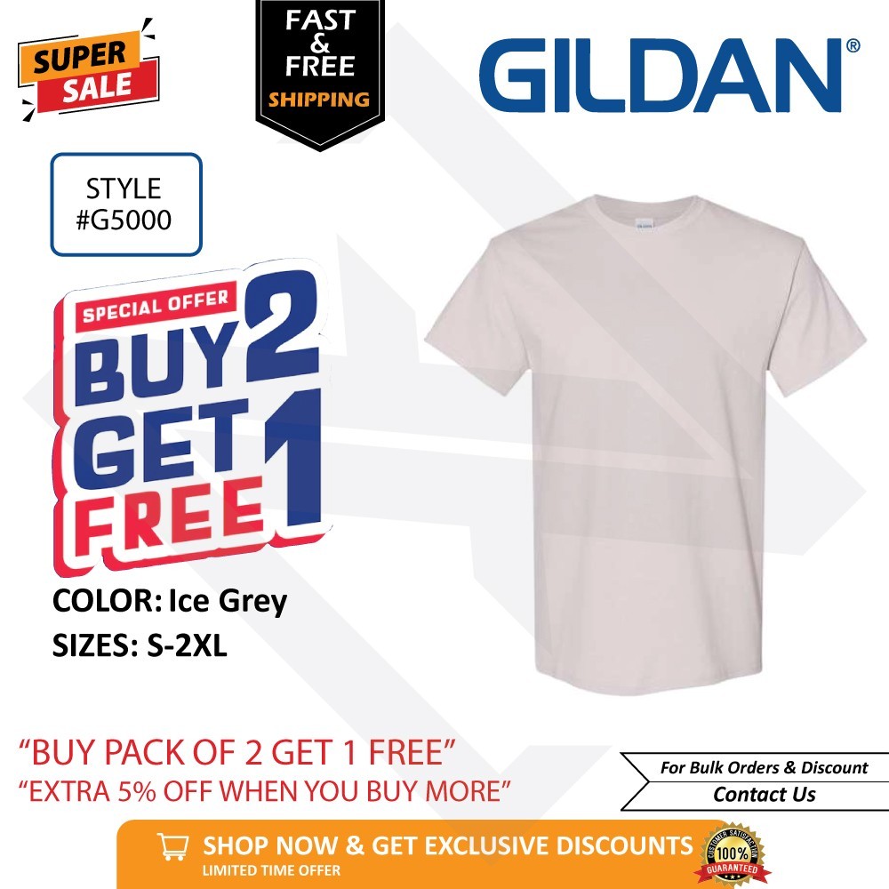 Gildan G500 Heavy Cotton Unisex T-Shirt Blank Tee S-2XL Buy 2 Get 1 FREE!