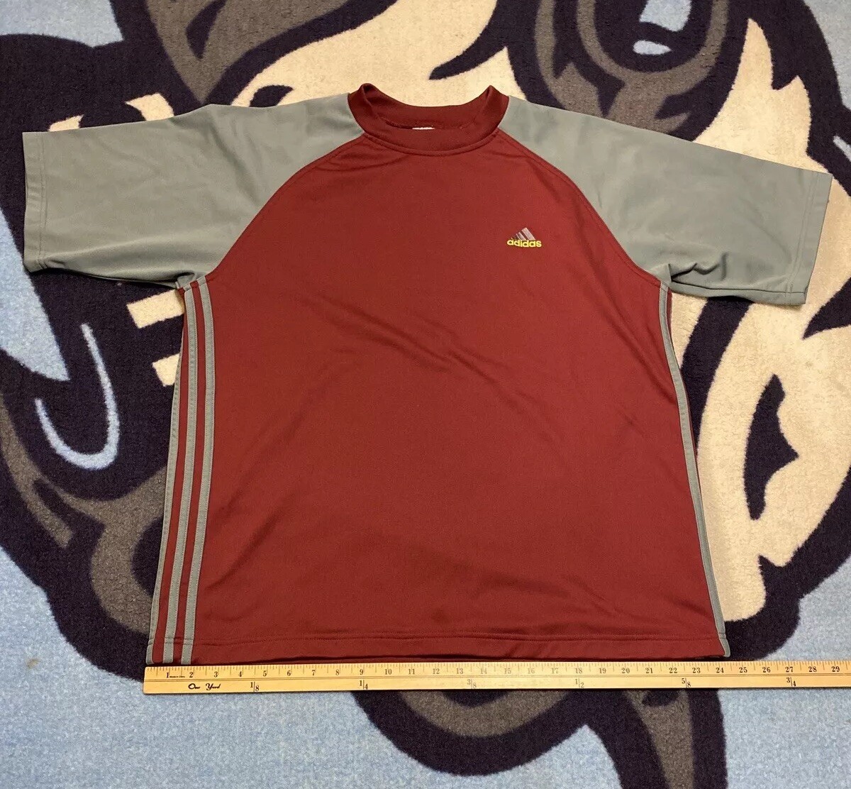 Adidas Casual Workout Gym Active Wear Top Maroon Gray Shirt Men’s Size Large