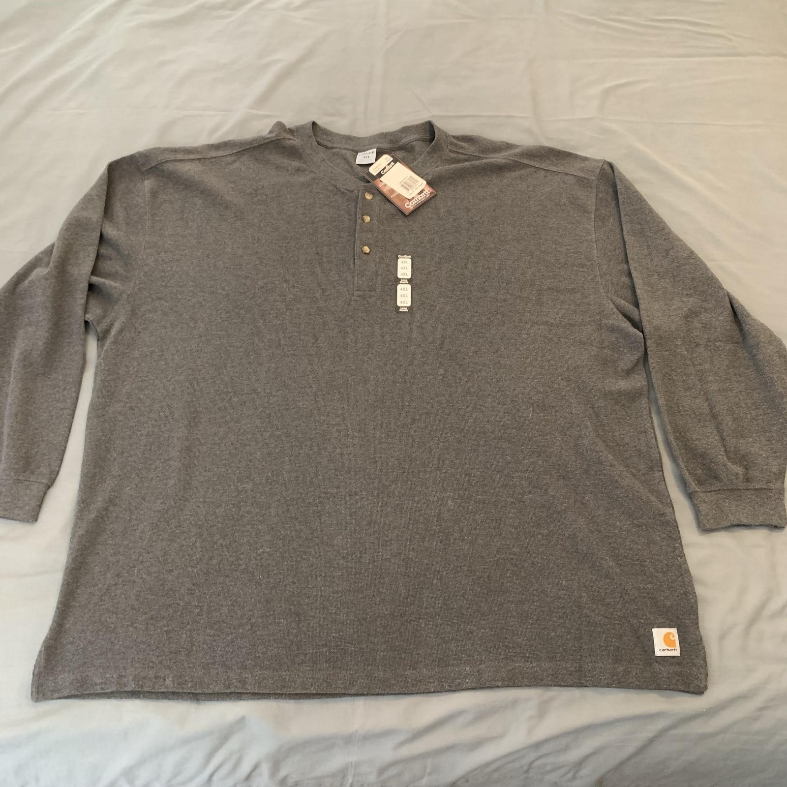 Carhartt Shirt Mens 4XL Gray Long Sleeve Henley Workwear 100% Cotton K200