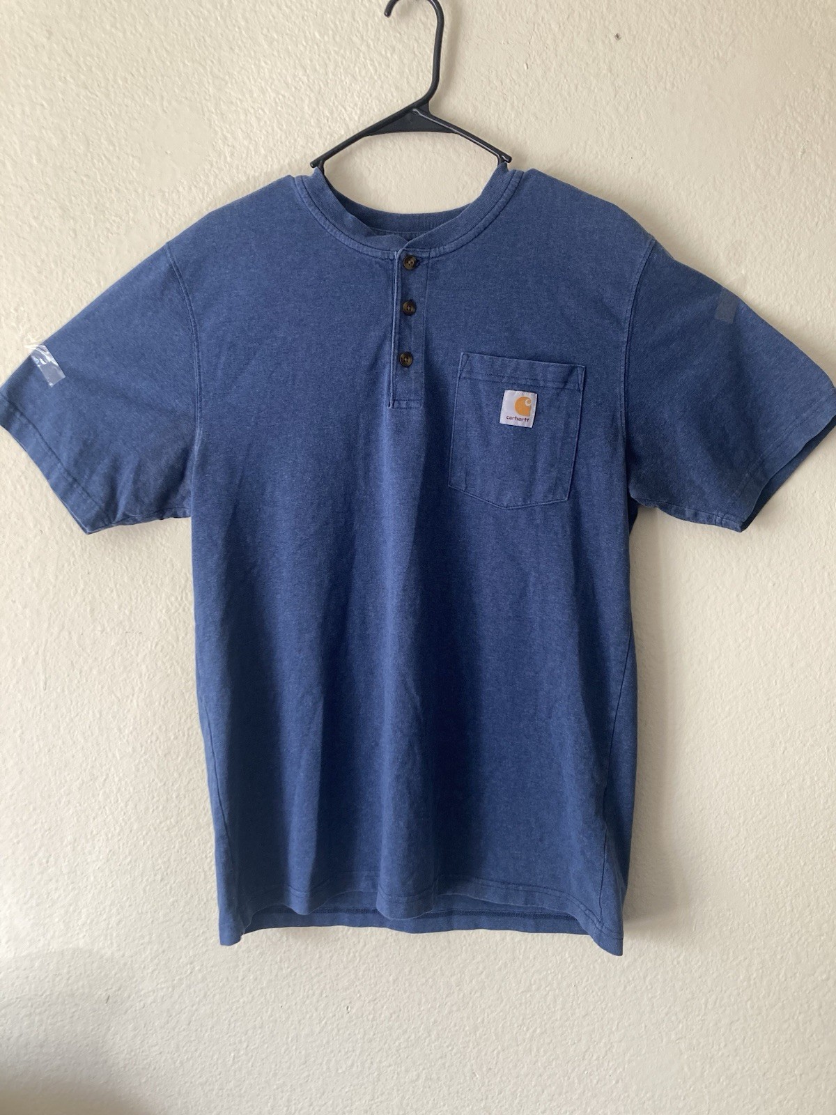 Carhartt Pocket Henley Tee Men Medium Blue Short Sleeve Workwear Casual Logo