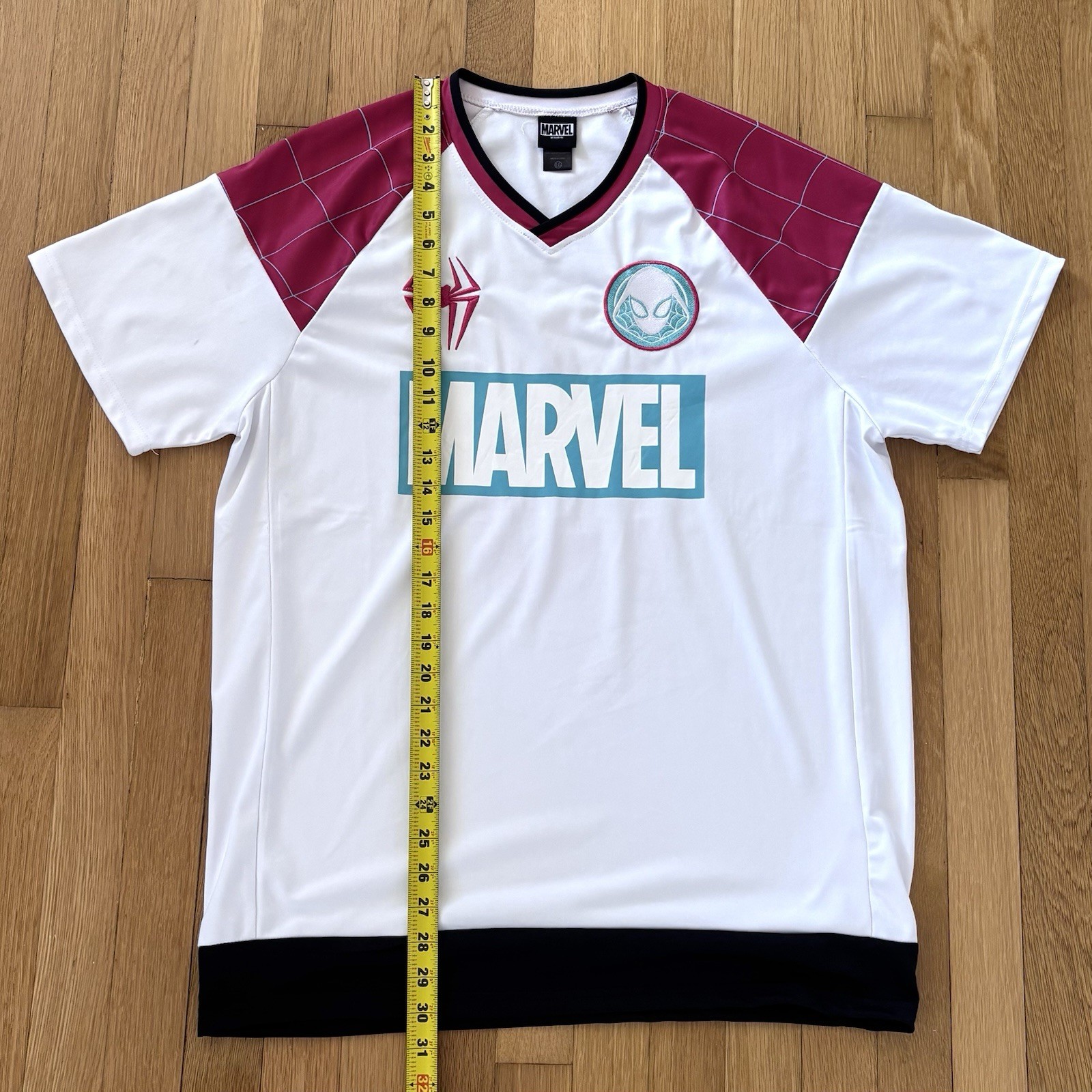 Spider Man Gwen Stacy Baseball Jersey Mens Large White Pink Marvel Rare