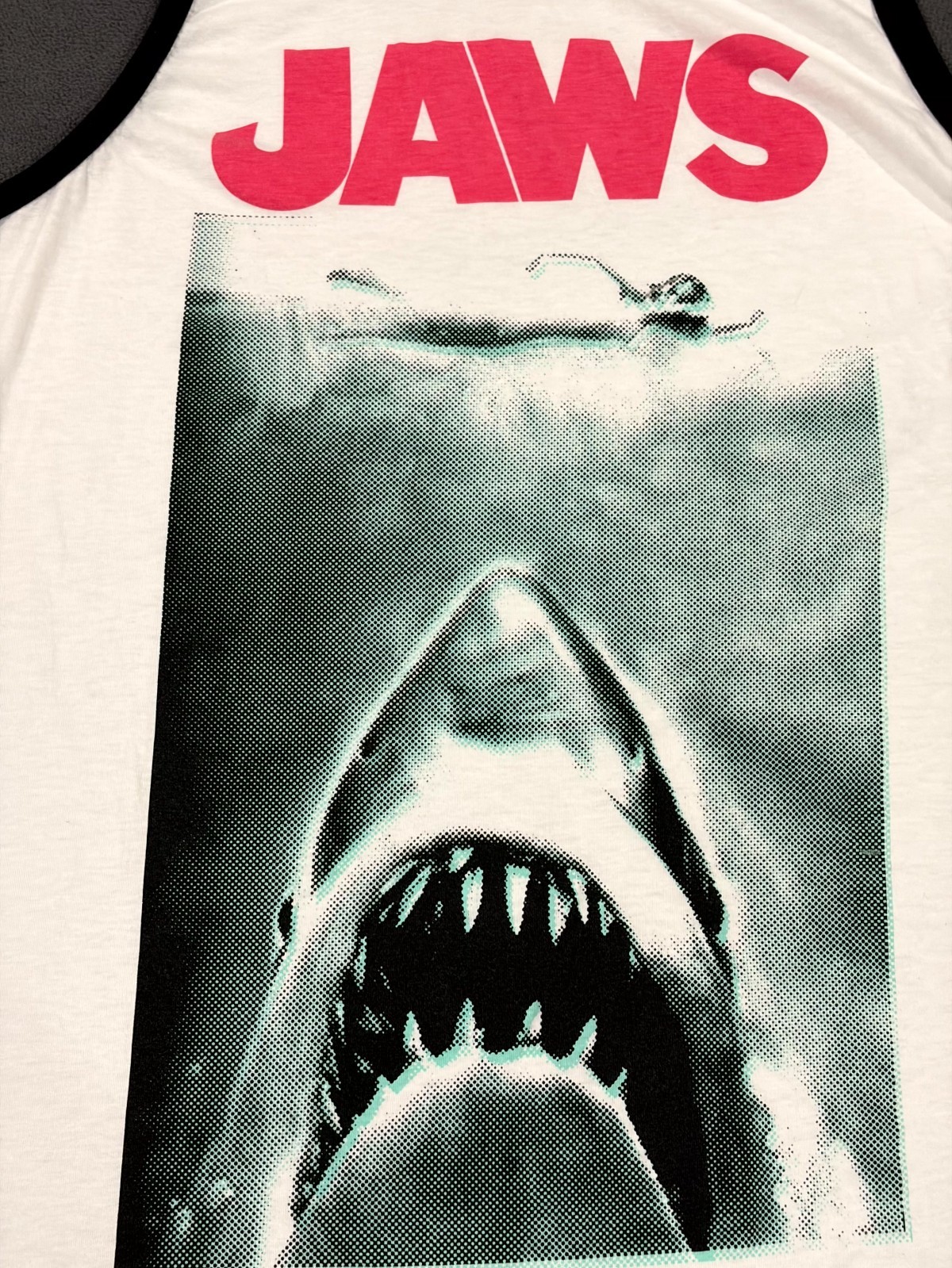 Jaws Tank Top Mens Large White Shark 1975 Swimmer Horror Adventure Film Graphic