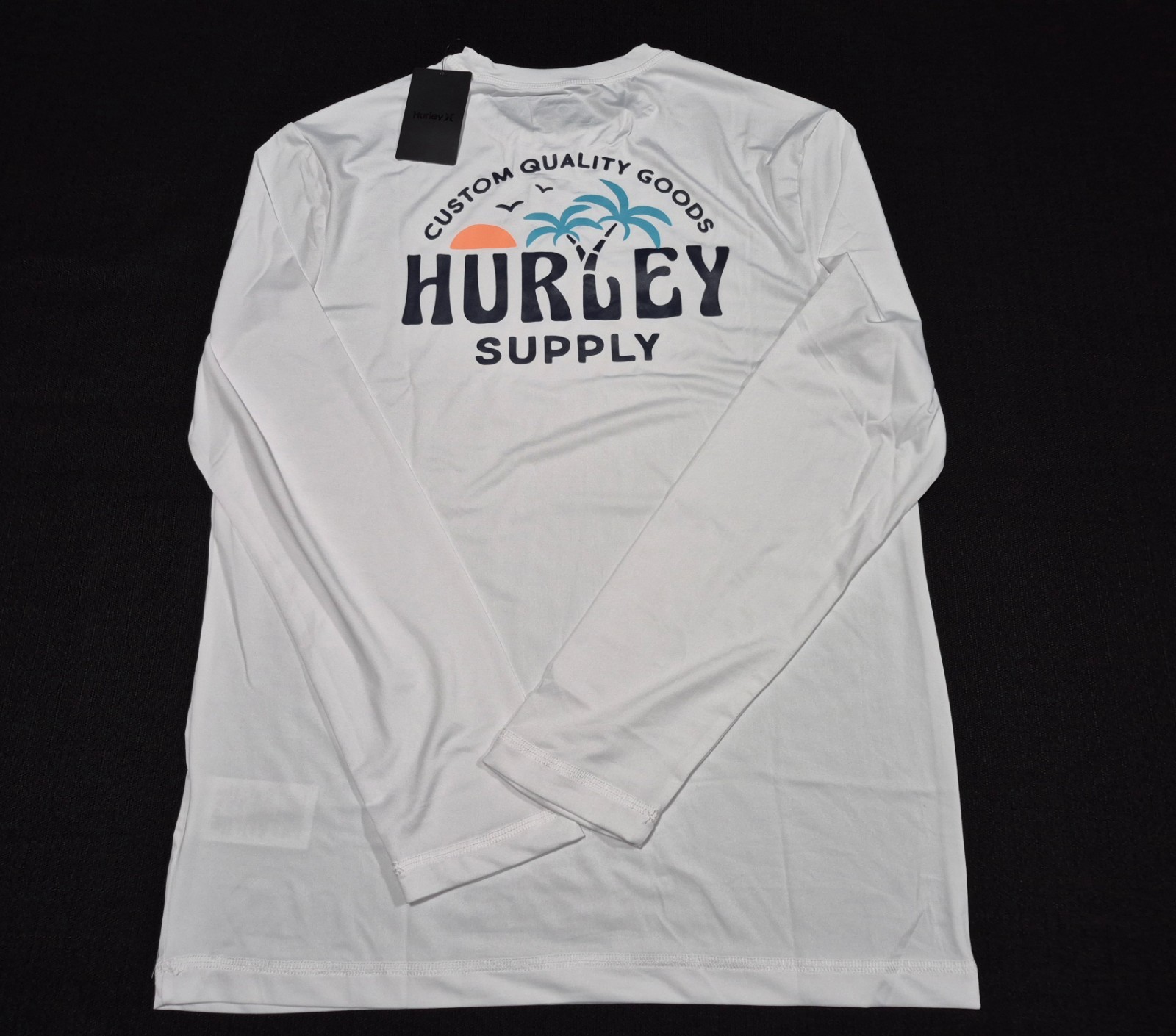 Hurley Mens Double Palm LS Polyester Summer Sunshirt White SZ Medium
