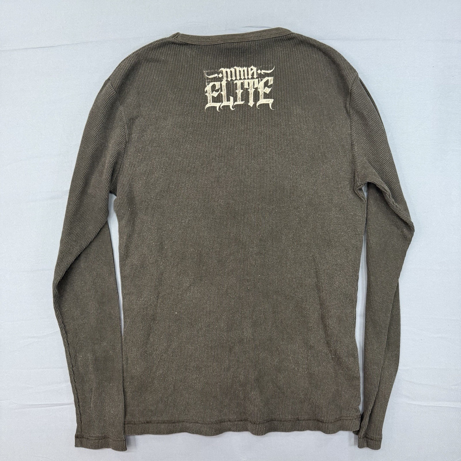 VTG MMA Elite Men Y2K Skull Cross Graphic Long Sleeve Thermal Shirt Size M Black