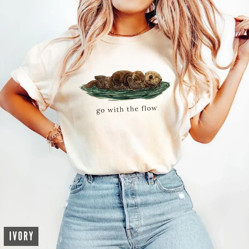 Go With The Flow Sea Otter T-Shirt Cute Animal Graphic Tee