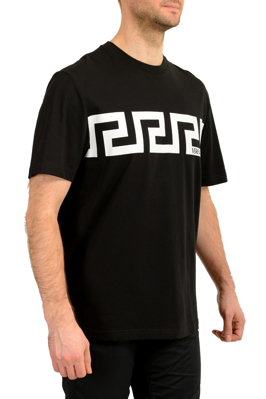 Versace Men’s Black Greeca Print Crewneck Short Sleeve T-Shirt US 3XL IT 58