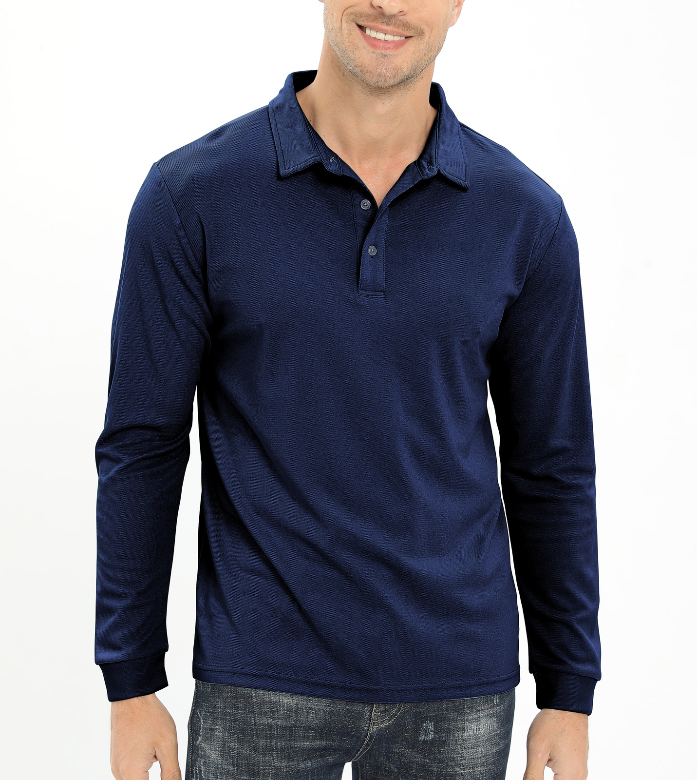 Men’s Polo Shirt Long Sleeve Outdoor Golf T Shirt 3-Button Quick Dry Lightweight