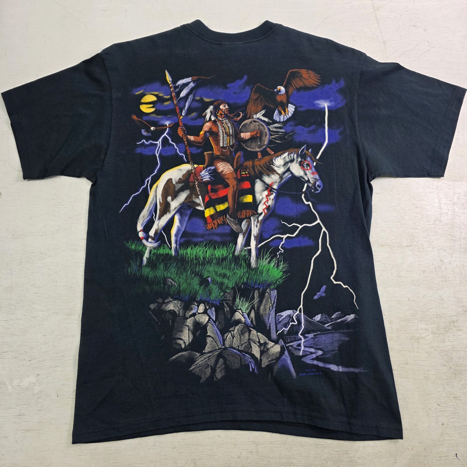 Liquid Blue Native American Horse AOP T-Shirt Mens L Brian Fox 1998 Vintage EUC