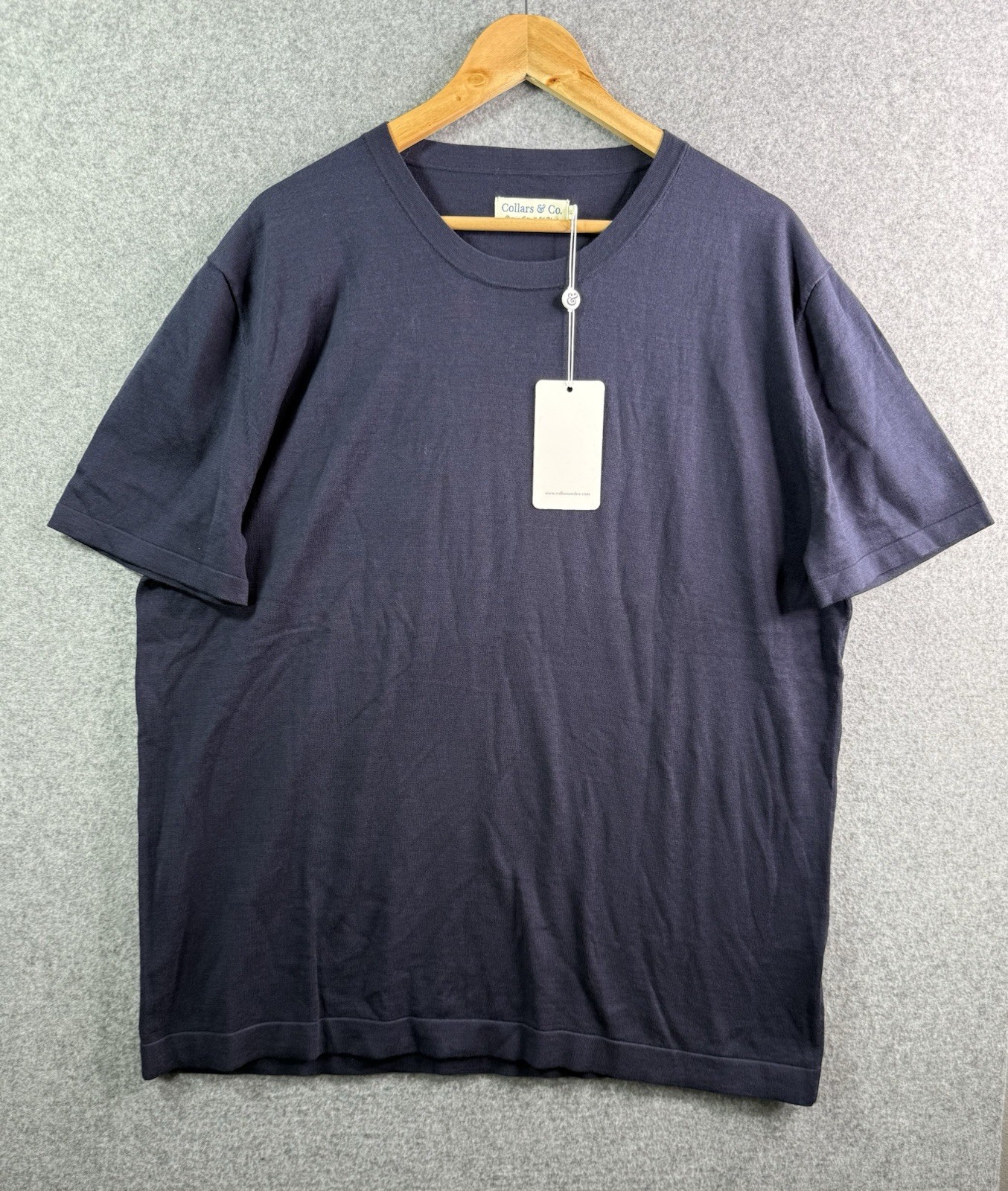 Collars & Co T-Shirt Blue Cotton Silk Luxury Touch Minimalist Mens 2XL