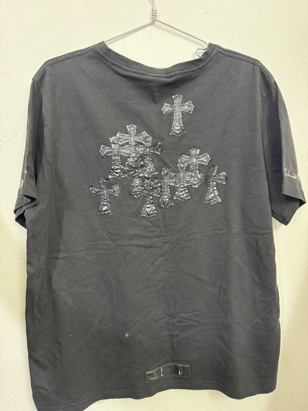 Chrome Hearts Multi Cross Patch Leather T-Shirt XXL Faded Black USA Rare