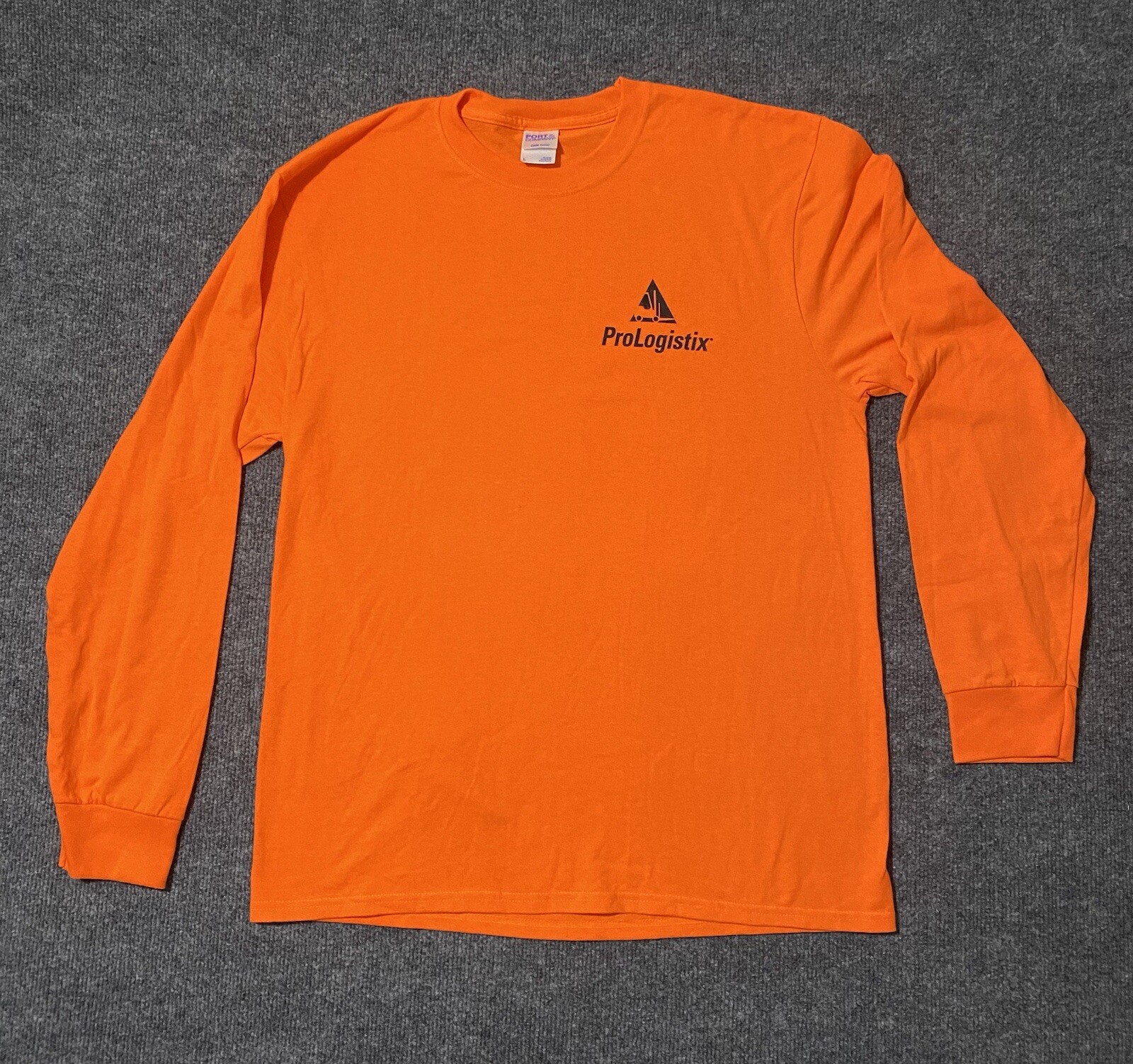 Prologistix Staffing Safety Orange Men’s Long Sleeve T Shirt Large Front Logo