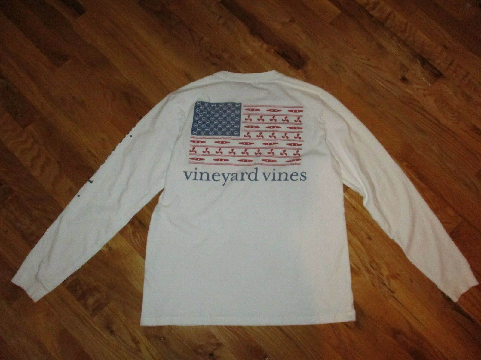 Adult Vineyard Vines White Red Blue Nautical Flag Pocket Long Sleeve T-Shirt S