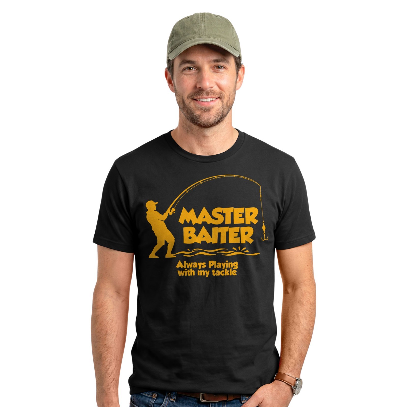 Funny Fishing Master Baiter T-Shirt Angler Fisherman Angling Dad Joke Tee