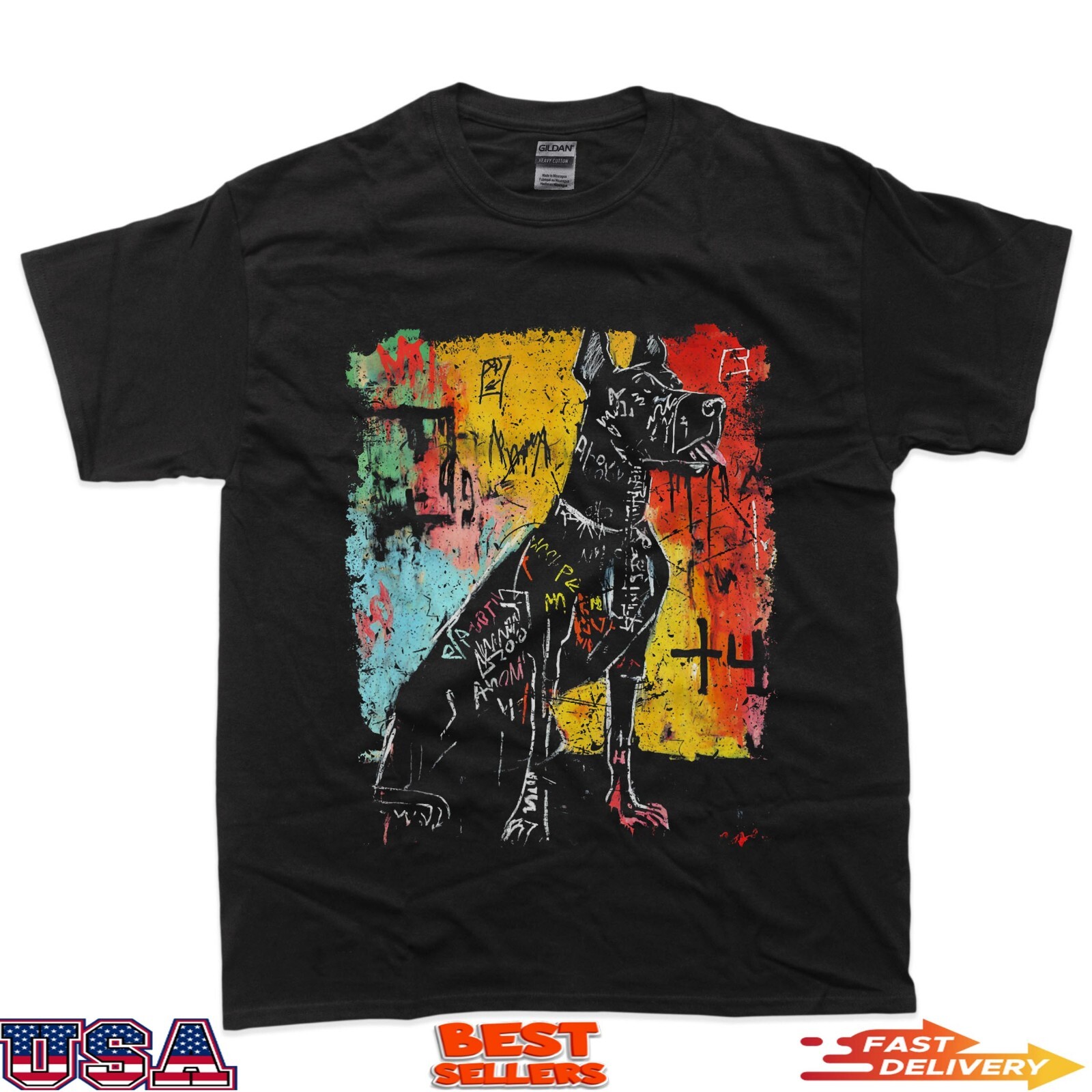 Pop Art Style Dog 90s Men’s Graffiti T-Shirt