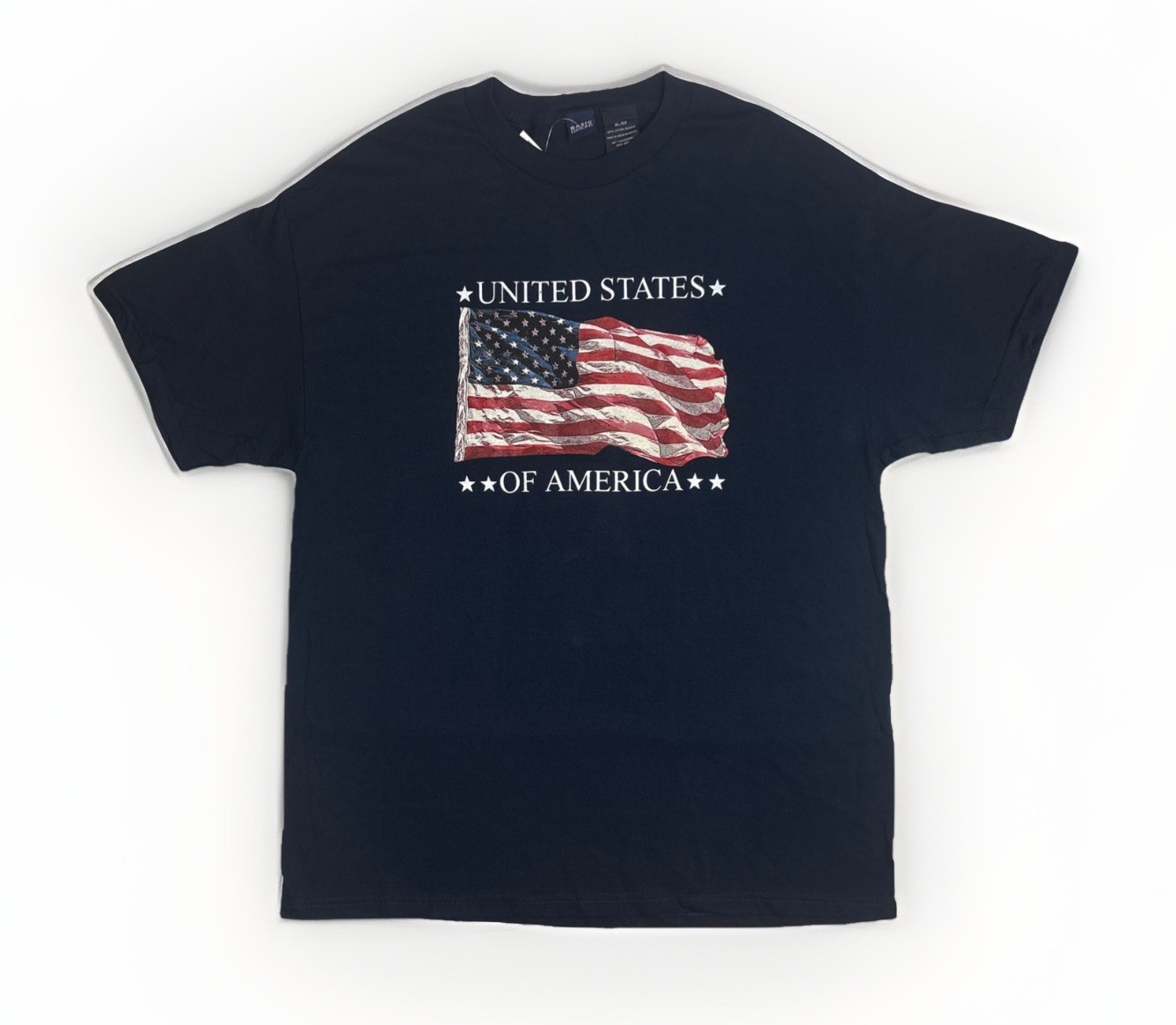 Vintage Basic Editions USA Graphic Print Flag T-shirt Navy Blue Mens Size XL