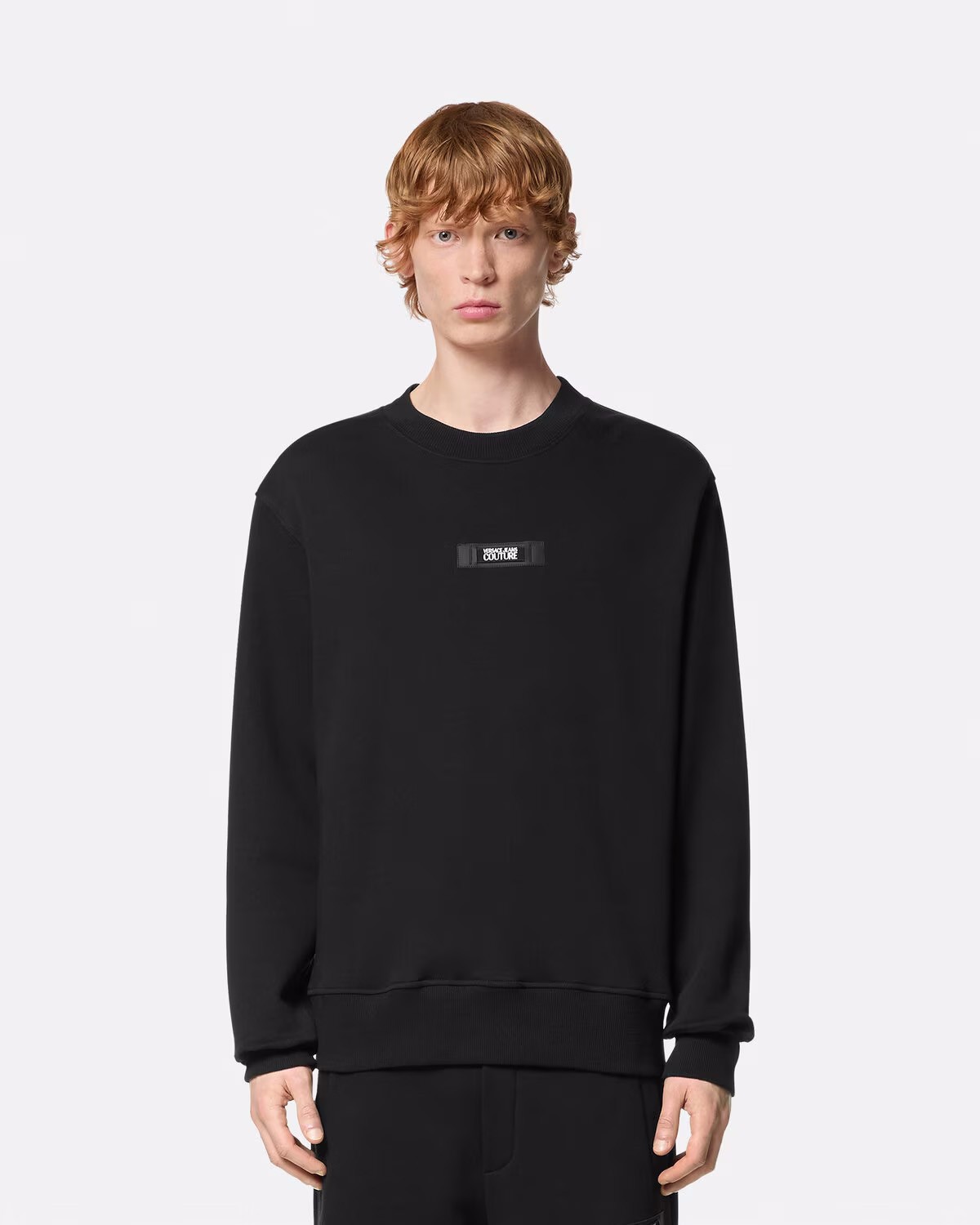Versace Jeans Couture Black Cotton Mens Minimalist Logo Sweatshirt