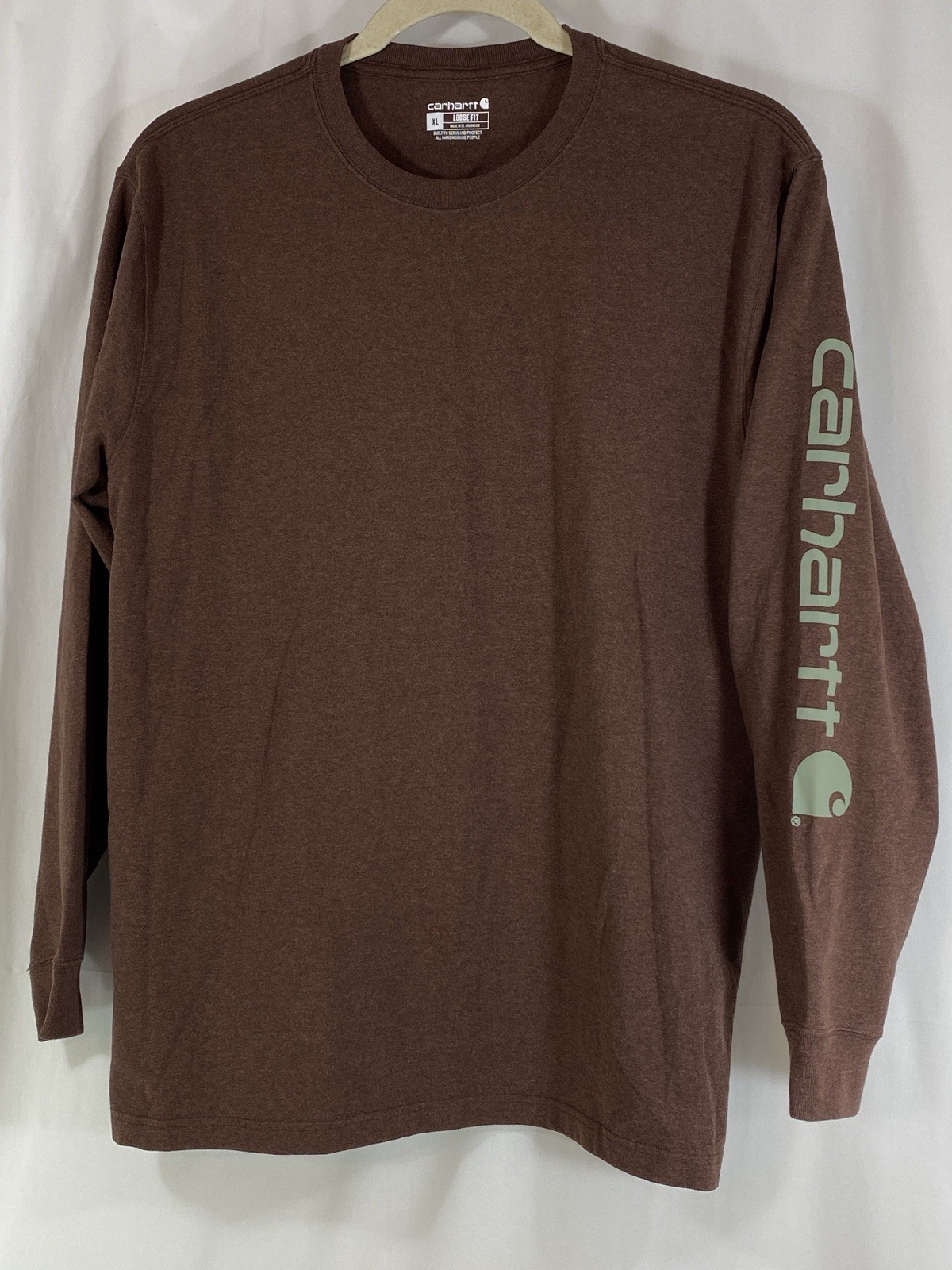 Carhartt K231 Long Sleeve Crew T Shirt Men XL Loose Fit Spellout Logo Brown K231