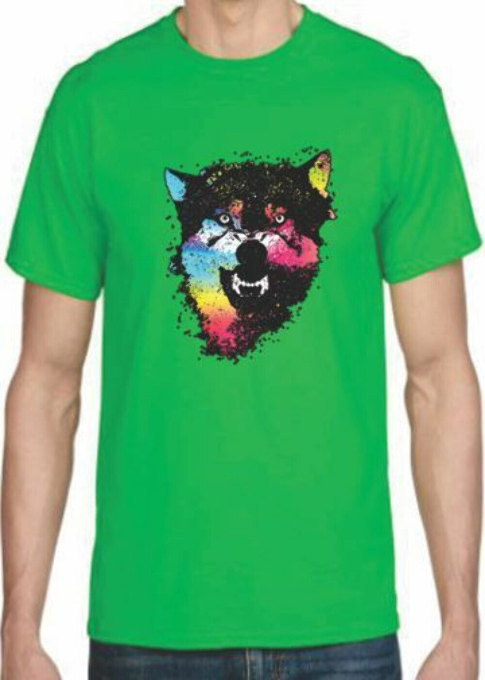 Adult DryBlend® T-Shirt – ( COLORFUL TECHINCOLOR / NEON WOLF / WOLVES)
