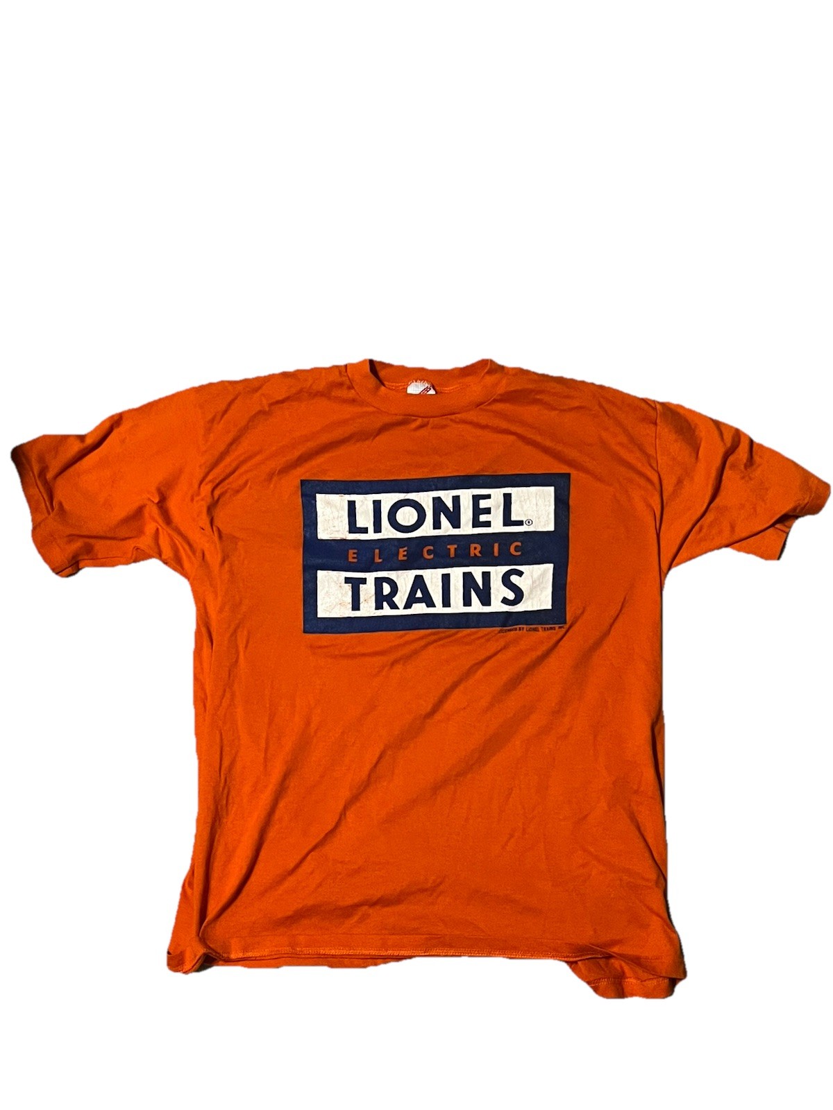 JERZEES Lionel Electric Trains Orange Graphic Print Crew Neck T-Shirt XL