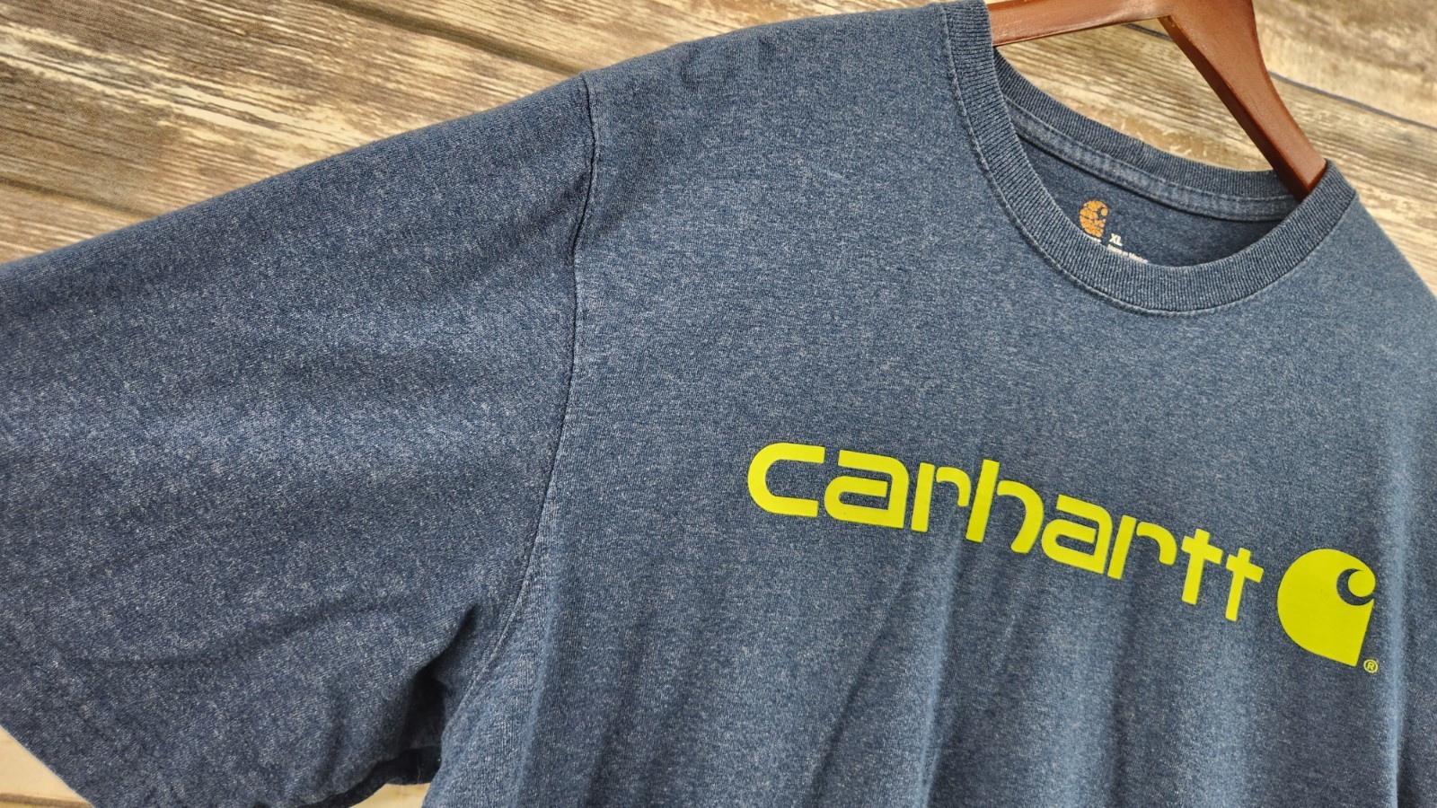 Carhartt Shirt Blue Heather Neon Spell Out Work Wear K195 Cotton Casual Adult XL