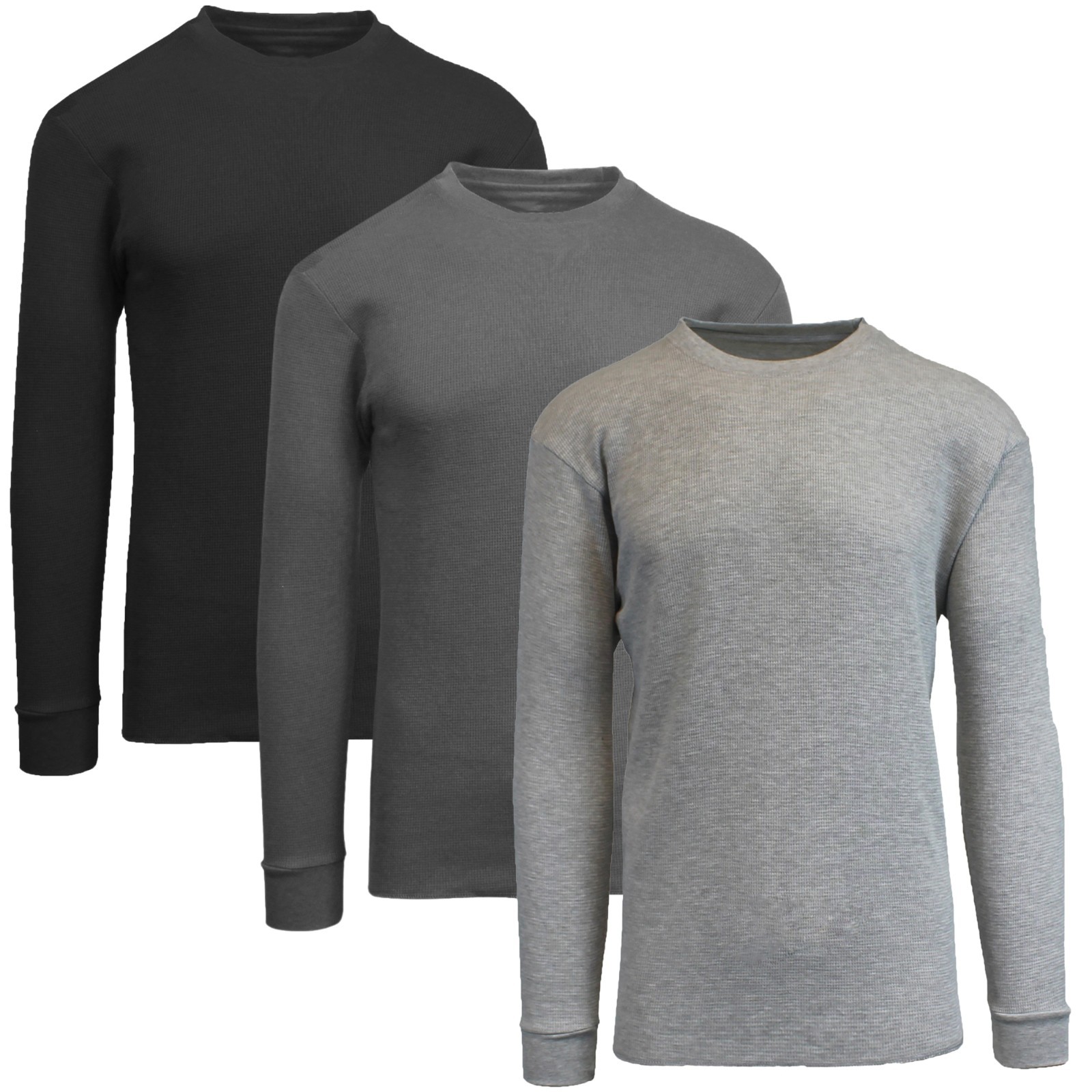 Men’s 3-Pack Long Sleeve Thermal Shirts Soft Knit Ribbed Warm Classic ( S-2XL )