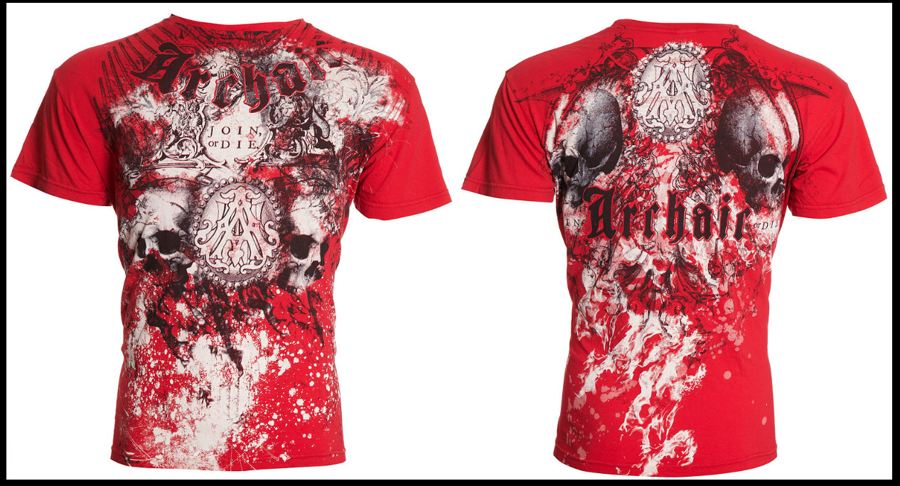 ARCHAIC by AFFLICTION Red SYMBOLISM Short Sleeve Slim Fit Y2K T-shirt NWT
