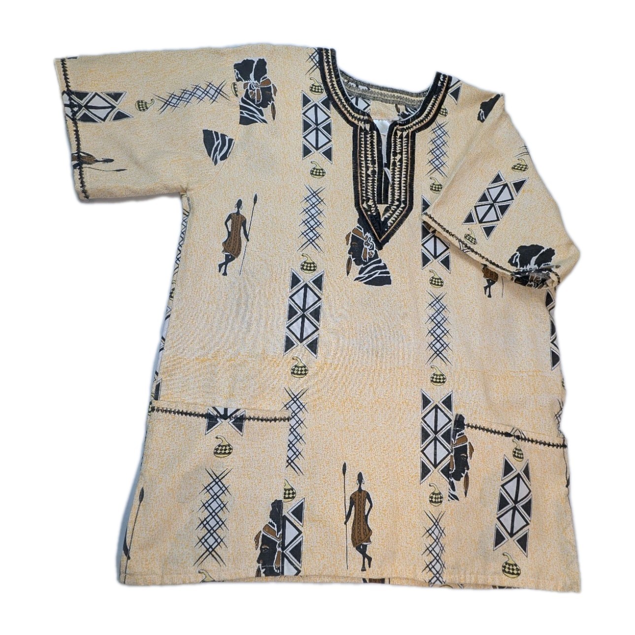 Shirt Pullover L Broadcloth SS Dashiki Aztec Aborigine Pockets