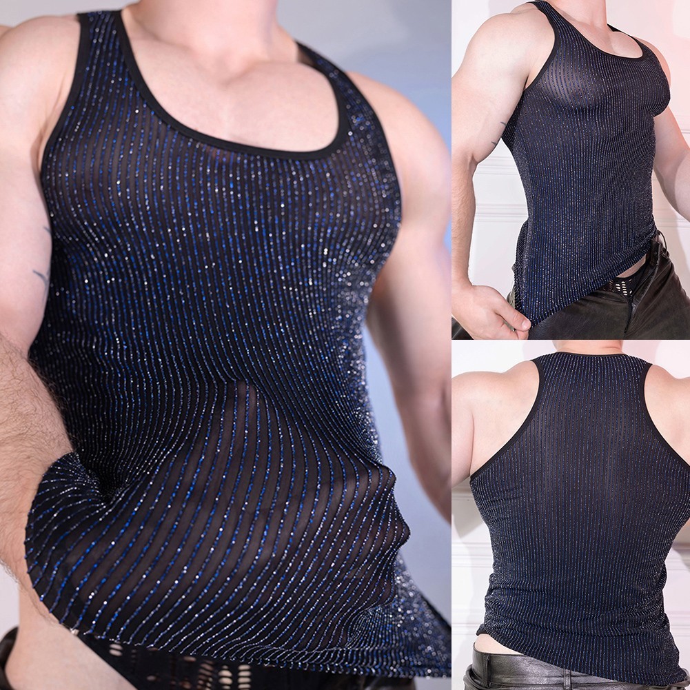 Mesh Tank Top U Neck Shirt Stretchy Fit Machine Washable 80% Nylon 20% Spandex