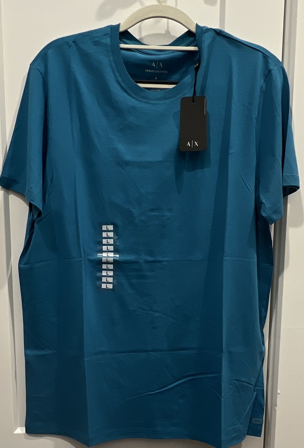 Armani Exchange Men’s Blue Solid Logo Short Sleeve Crew Neck T-Shirt Size L