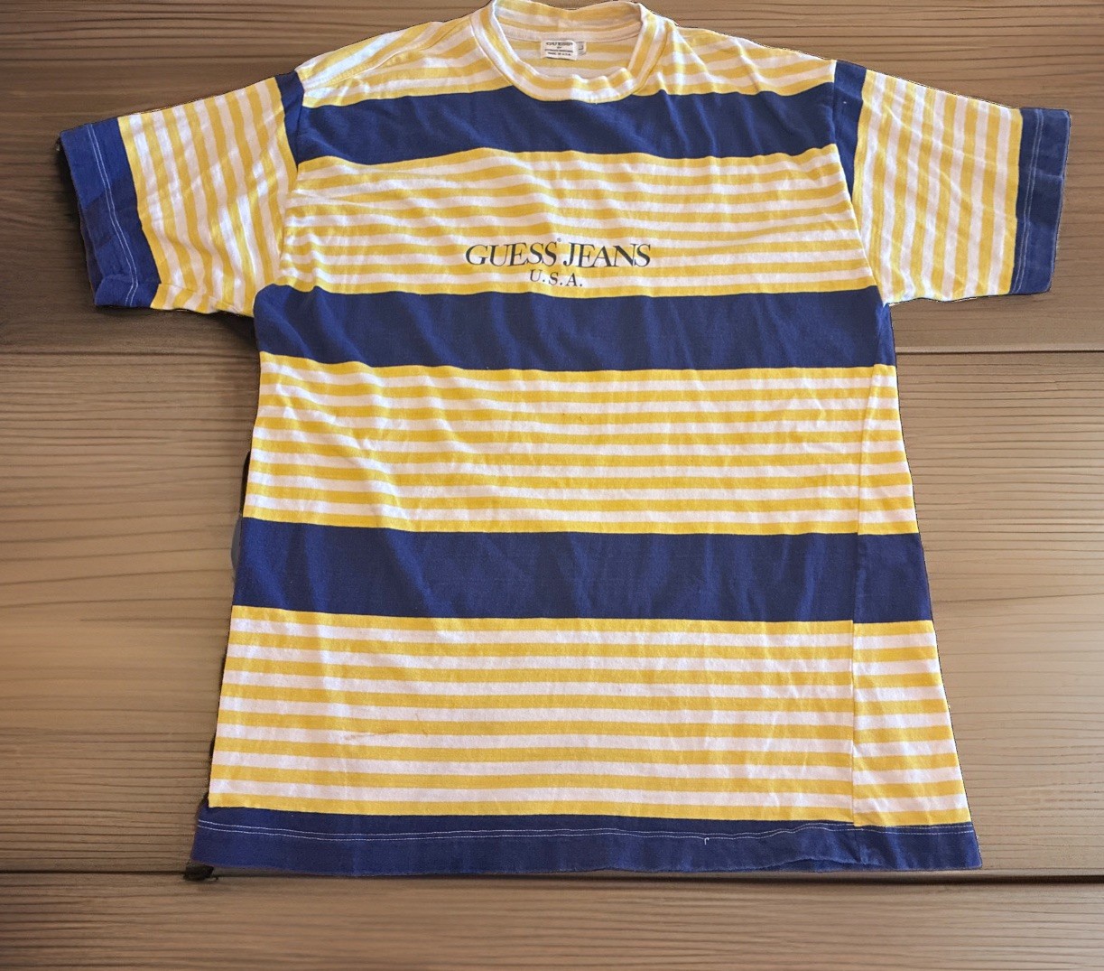 Vintage Guess Jeans Striped Tshirt Men Size Large Made In USA 80s 90s Crewneck