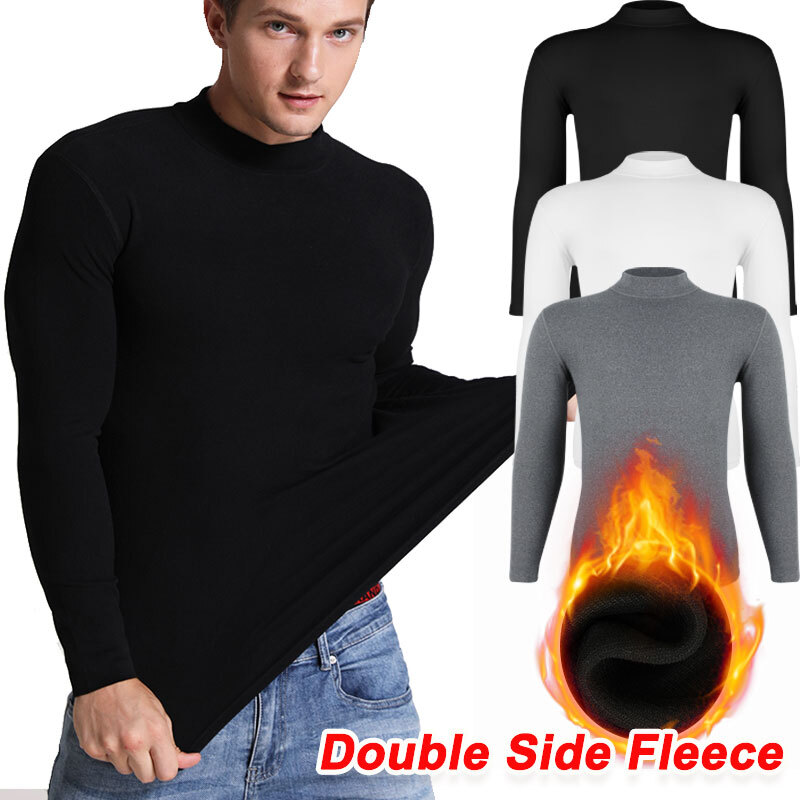 Mens Mock Turtleneck T-Shirt Long Sleeve Warm Pullover Basic Undershirt Tops