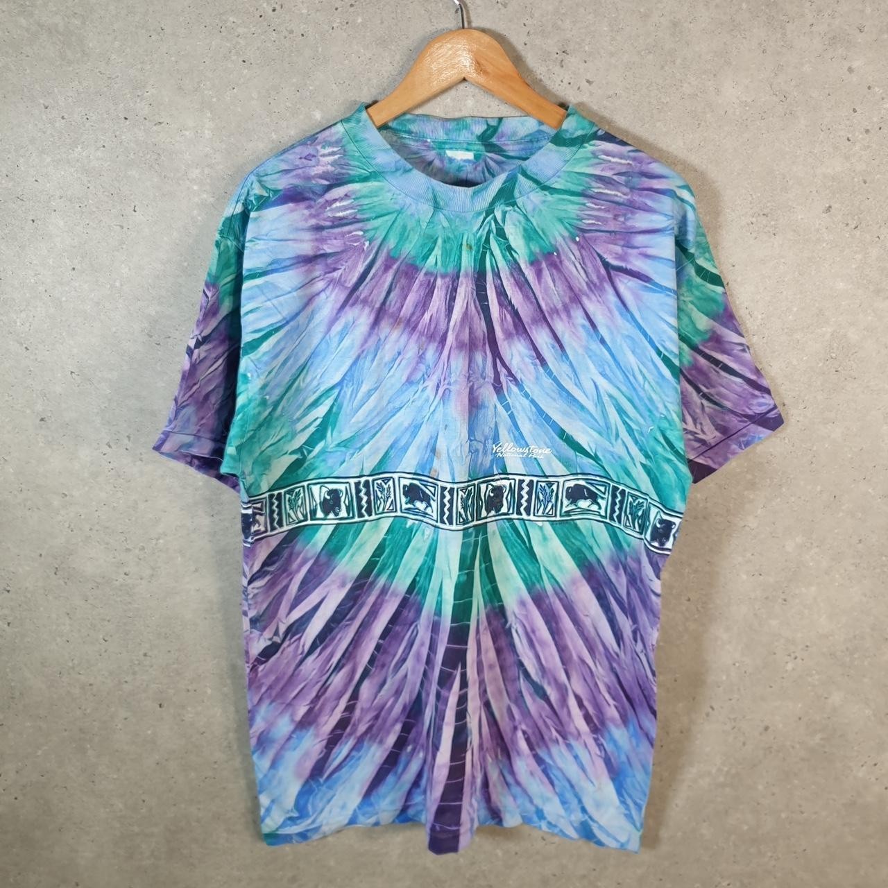 Vintage Yellowstone National Park Tie Dye USA 90s T Shirt Mens XL Multicoloured