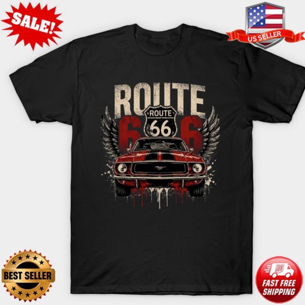 Route 66 Classic Muscle Car Garage Road T-Shirt S-5XL