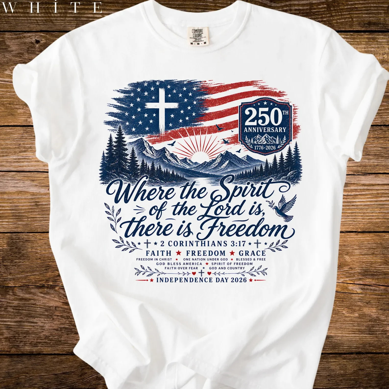 Where the Spirit of the Lord Is Freedom Shirt, American Flag Cross 250th T-Shirt