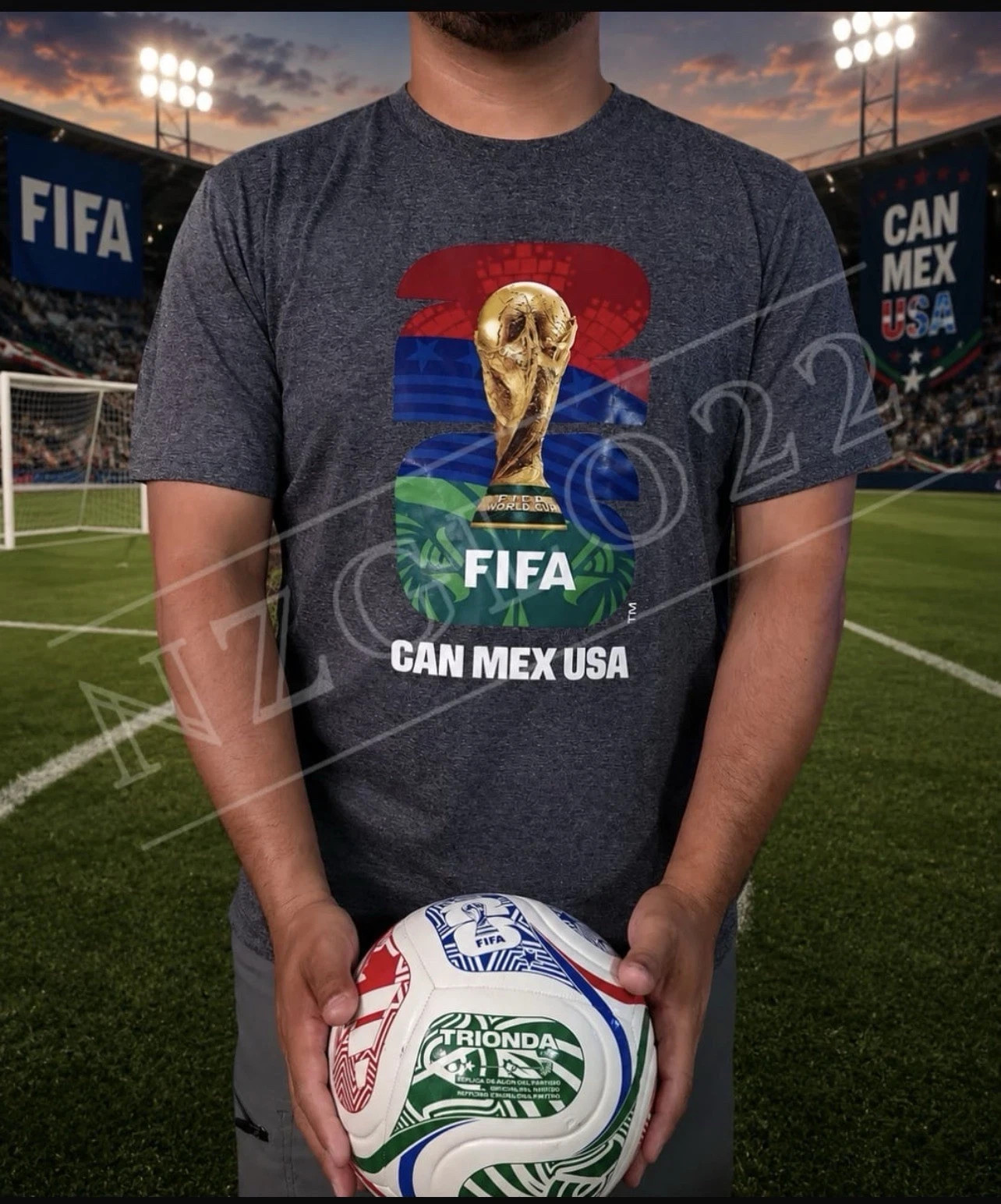 FIFA World Cup Men’s Gray Graphic Print Logo Crew Neck Short Sleeve T-Shirt