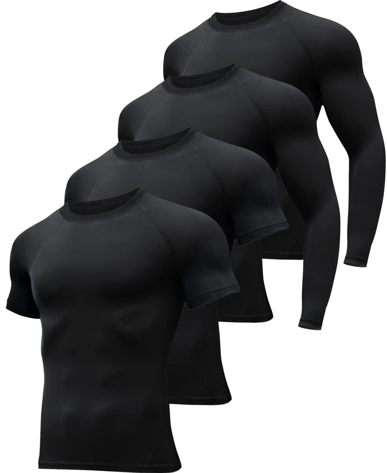 4 Pack Workout Compression Shirts Men Long/Short Sleeve Rash Guard Athletic U…