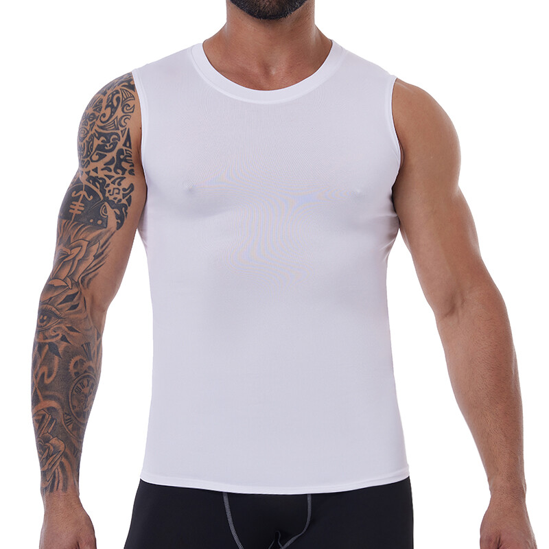 Mens Slimming Tummy Body Shaper Vest Compression T-Shirt Fitness Muscle Tank Top