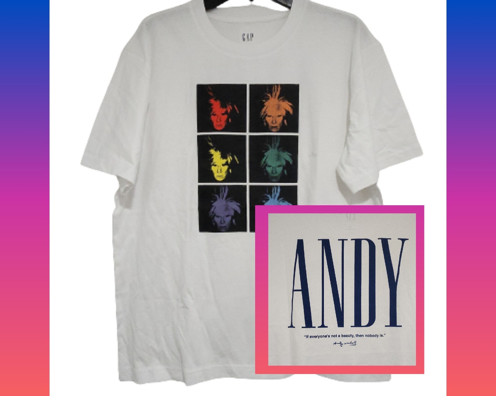 New Andy Warhol Pop Art “If Everyone is not a Beauty…”Quote Mens Medium Tee