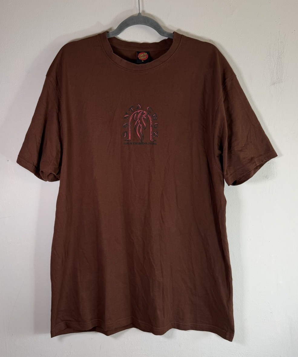 Santa Cruz Dressen Tribal Arch Front T Shirt UK XL Skateboards Coffee Brown Tee