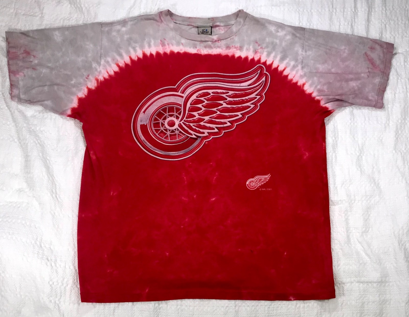 Vintage Liquid Blue 2001 Detroit Red Wings 2XL Double Sided Tie Dye T-Shirt