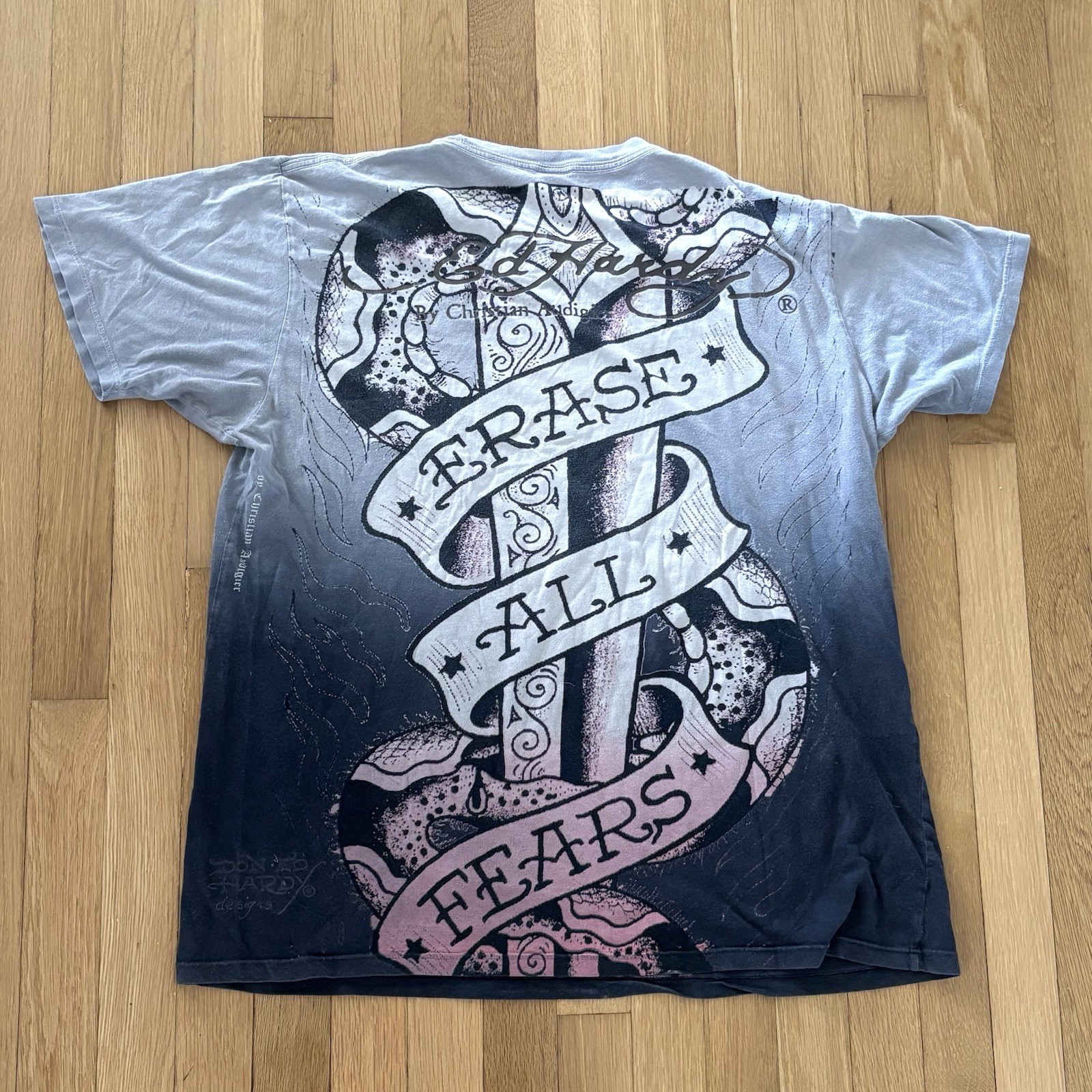 Vintage Ed Hardy Erase All Fears T Shirt Mens Large L Ombre Double Sided Y2K