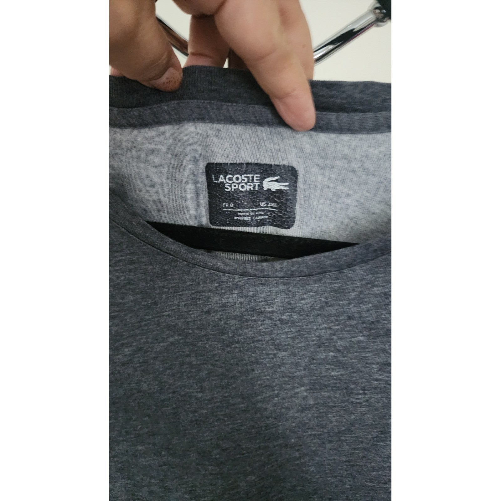 Lacoste Sport Mens Ultra Dry T-Shirt Charcoal Gray Heather Logo Tee US 2XL