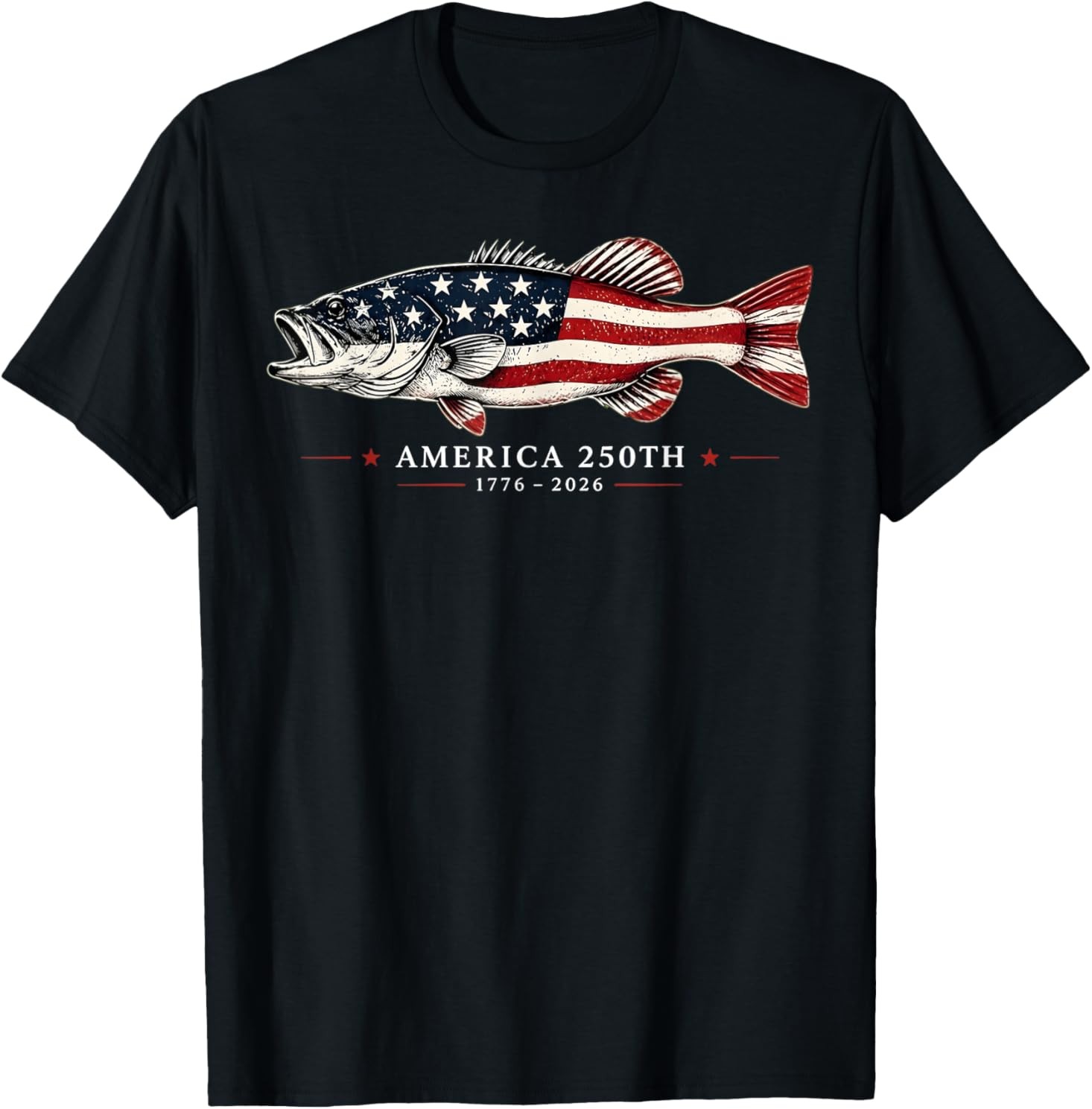 250 Years America 1776 2026 Fishing USA Flag 250th Birthday T-Shirt