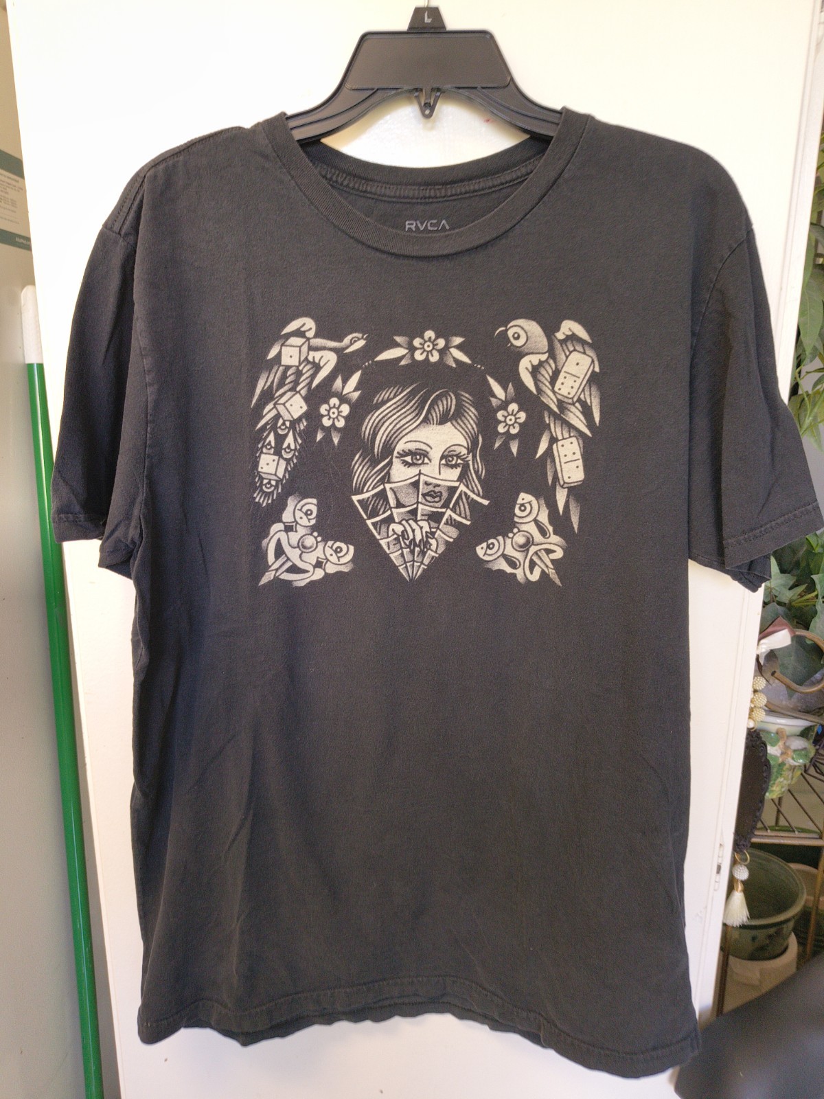 Mens RVCA Large Regular Fit PM Tenore Eli Quinters Black T-shirt