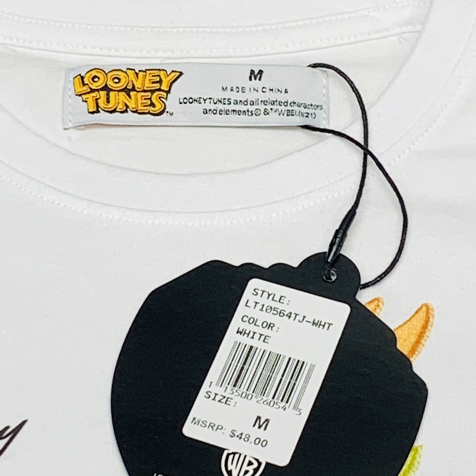 LOONEY TUNES MEN’S LOLA BUNNY STRIPED PASTEL WHITE TEE SHIRT SIZE MEDIUM