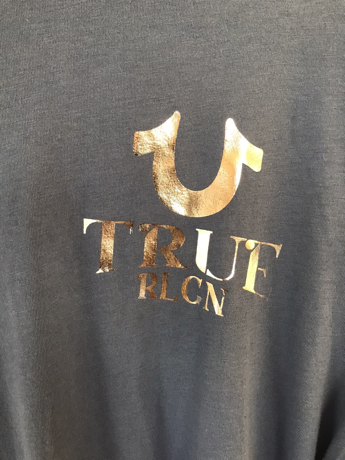 New True Religion Jeans T-Shirt Blue Foil Mens Short Sleeve Size Medium NWT $59