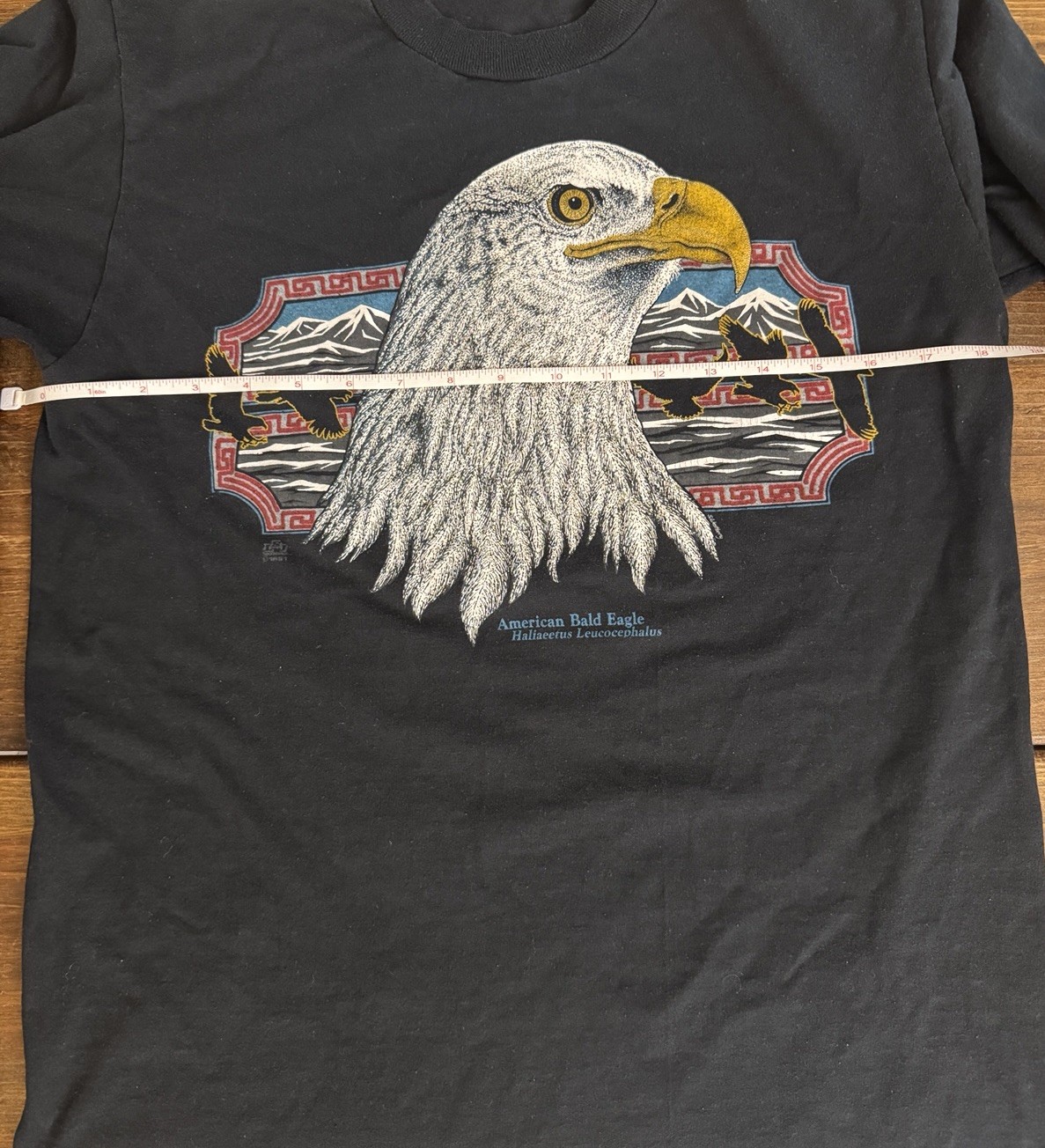 Vintage 90s JERZEES 50/50 Black Bald Eagle Made USA Crew Neck T-Shirt Unisex M