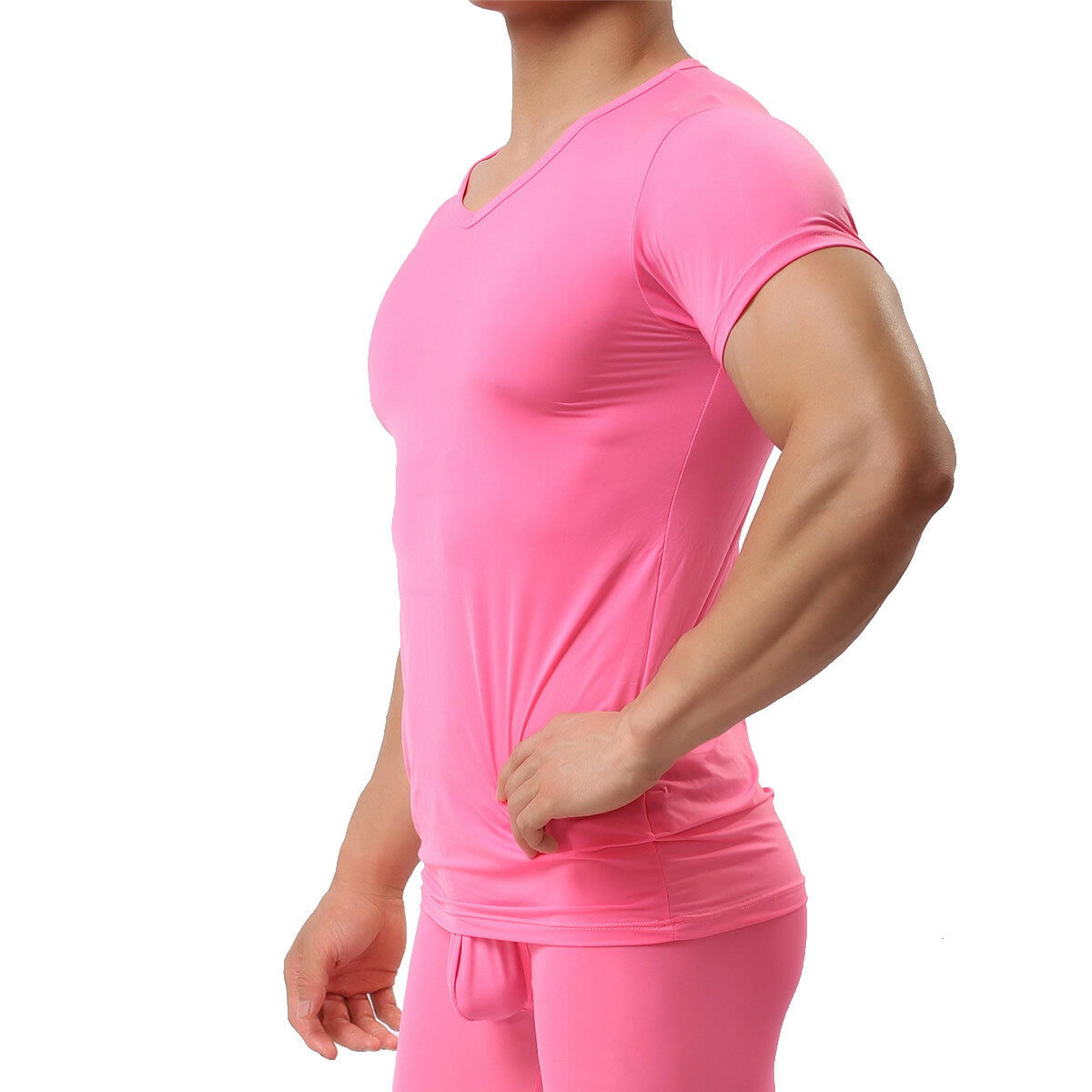 Mens Sport Gym T-Shirt Sexy Muscle Tops Fitness Short Sleeve Tee V-Neck Tights